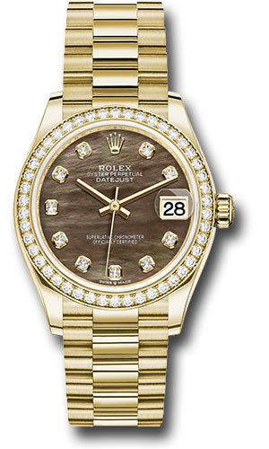 Rolex Yellow Gold Datejust - 31 MM - President Bracelet - Diamond Bezel - Dark Mother-of-Pearl Diamond Dial - 278288RBR dkmdp