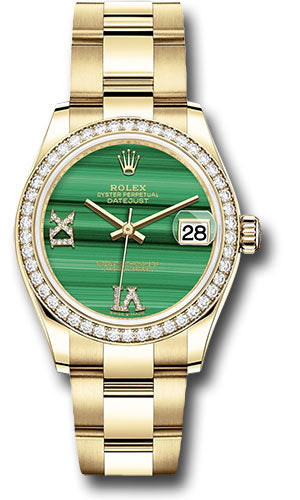 Rolex Yellow Gold Datejust - 31 MM - Oyster Bracelet - Diamond Bezel - Malachite Diamond Six and Nine Dial - 278288RBR madr69o