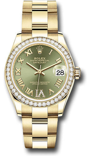 Rolex Yellow Gold Datejust - 31 MM - Oyster Bracelet - Diamond Bezel - Olive Green Diamond Six Dial - 278288RBR ogdr6o