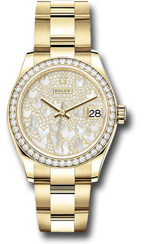 Rolex Yellow Gold Datejust - 31 MM - Oyster Bracelet - Diamond Bezel - Paved Mother-of-Pearl Butterfly Dial - 278288RBR pmopbo