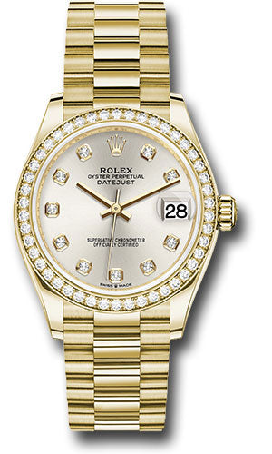 Rolex Yellow Gold Datejust - 31 MM - President Bracelet - Diamond Bezel - Silver Diamond Dial - 278288RBR sdp