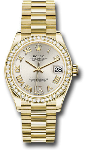 Rolex Yellow Gold Datejust - 31 MM - President Bracelet - Diamond Bezel - Silver Diamond Six Dial - 278288RBR sdr6p