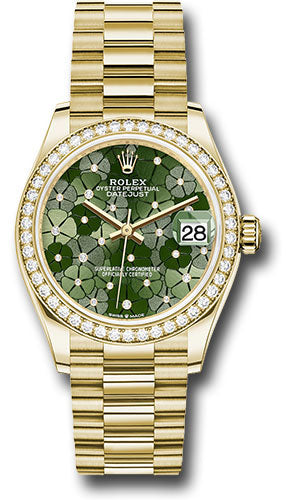 Rolex Yellow Gold Datejust - 31 MM - President Bracelet - Diamond Bezel - Olive Green Floral Motif Diamond 6 Dial - 278288rbr ogflomdp