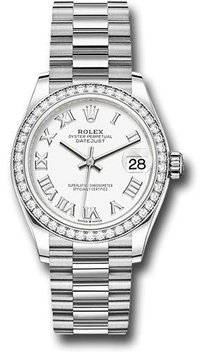 Rolex White Gold Datejust - 31 MM - President Bracelet - Diamond Bezel - White Roman Dial - 278289RBR wrp