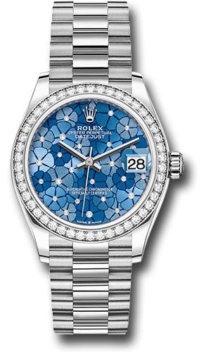 Rolex White Gold Datejust - 31 MM - President Bracelet - Diamond Bezel - Azzurro Blue Floral Motif Diamond Dial - 278289rbr azflomdp