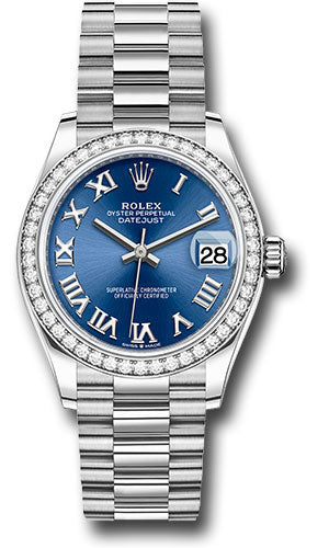 Rolex White Gold Datejust - 31 MM - President Bracelet - Diamond Bezel - Bright Blue Roman Dial - 278289rbr blrp