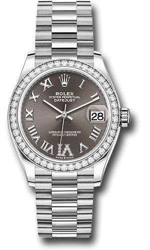 Rolex White Gold Datejust - 31 MM - President Bracelet - Diamond Bezel - Dark Grey Diamond Roman Dial - 278289rbr dkgdr6p