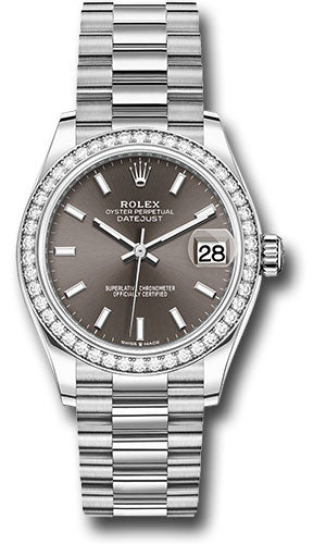 Rolex White Gold Datejust - 31 MM - President Bracelet - Diamond Bezel - Dark Grey Index Dial - 278289rbr dkgip