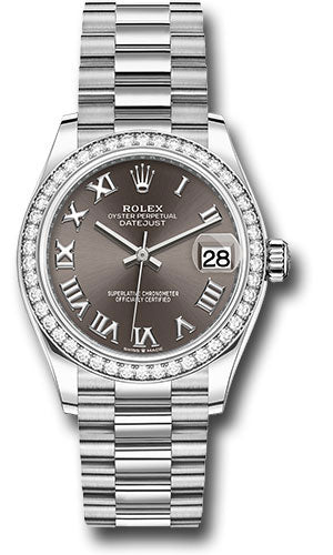 Rolex White Gold Datejust - 31 MM - President Bracelet - Diamond Bezel - Dark Grey Roman Dial - 278289rbr dkgrp