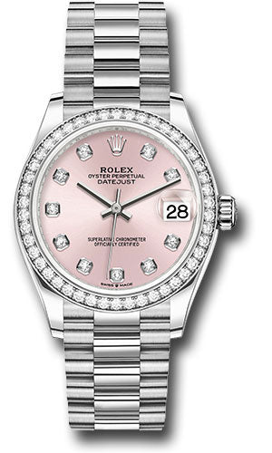 Rolex White Gold Datejust - 31 MM - President Bracelet - Diamond Bezel - Pink Diamond Dial - 278289rbr pdp