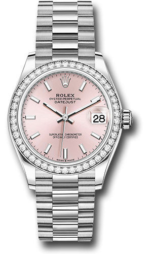 Rolex White Gold Datejust - 31 MM - President Bracelet - Diamond Bezel - Pink Index Dial - 278289rbr pip