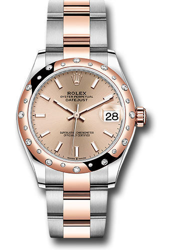 Rolex Steel and Everose Gold Datejust - 31 MM - Oyster Bracelet - 24 Diamond Bezel - Rosé Dial - 278341RBR roio