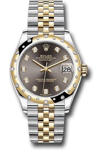 Rolex Steel and Yellow Gold Datejust - 31 MM - Jubilee Bracelet - Domed Diamond Bezel - Dark Grey Diamond Dial - 278343 dkgdj