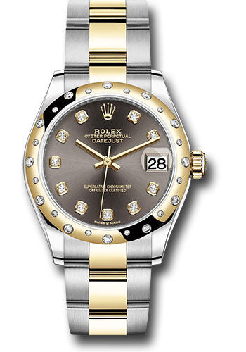 Rolex Steel and Yellow Gold Datejust - 31 MM - Oyster Bracelet - Domed Diamond Bezel - Dark Grey Diamond Dial - 278343 dkgdo