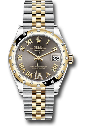 Rolex Steel and Yellow Gold Datejust - 31 MM - Jubilee Bracelet - Domed Diamond Bezel - Dark Grey Diamond Roman Six Dial - 278343 dkgdr6j