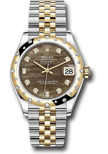 Rolex Steel and Yellow Gold Datejust - 31 MM - Jubilee Bracelet - Domed Diamond Bezel - Dark Mother-of-Pearl Diamond Dial - 278343 dkmdj