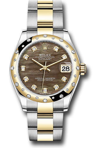 Rolex Steel and Yellow Gold Datejust - 31 MM - Oyster Bracelet - Domed Diamond Bezel - Dark Mother-of-Pearl Diamond Dial - 278343 dkmdo