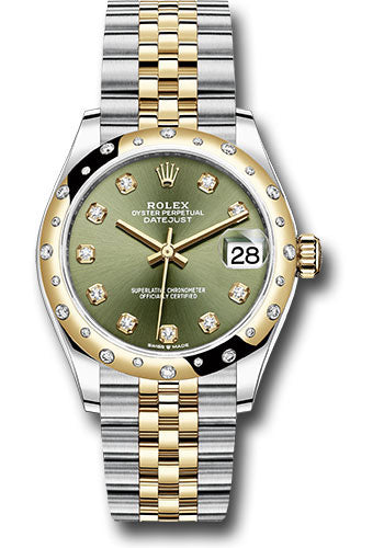 Rolex Steel and Yellow Gold Datejust - 31 MM - Jubilee Bracelet - Domed Diamond Bezel - Olive Green Diamond Dial - 278343 ogdj