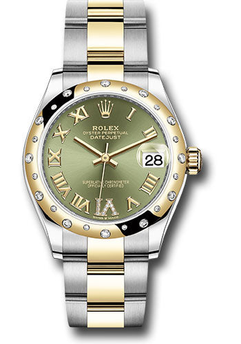 Rolex Steel and Yellow Gold Datejust - 31 MM - Oyster Bracelet - Domed Diamond Bezel - Olive Green Diamond Roman Six Dial - 278343 ogdr6o