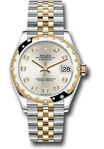 Rolex Steel and Yellow Gold Datejust - 31 MM - Jubilee Bracelet - Domed Diamond Bezel - Silver Diamond Dial - 278343 sdj