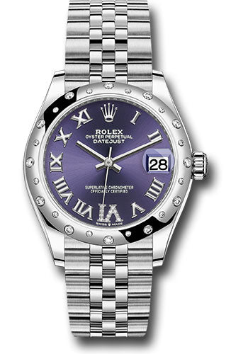 Rolex Steel and White Gold Datejust - 31 MM - Jubilee Bracelet - Domed 24 Diamond Bezel - Aubergine Roman Diamond 6 Dial - 278344RBR aubdr6j