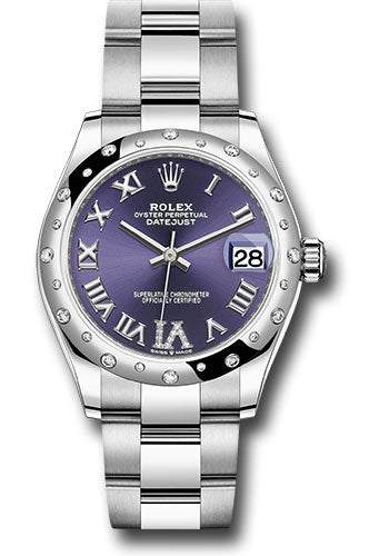 Rolex Steel and White Gold Datejust - 31 MM - Oyster Bracelet - Domed 24 Diamond Bezel - Aubergine Roman Diamond 6 Dial - 278344RBR aubdr6o