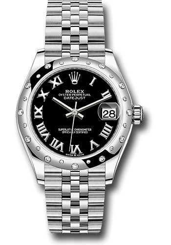 Rolex Steel and White Gold Datejust - 31 MM - Jubilee Bracelet - Domed 24 Diamond Bezel - Black Roman Dial - 278344RBR bkrj