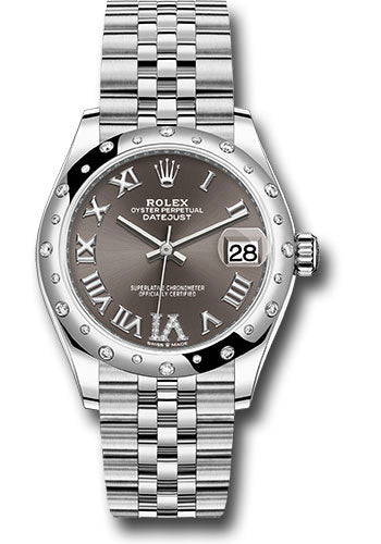 Rolex Steel and White Gold Datejust - 31 MM - Jubilee Bracelet - Domed 24 Diamond Bezel - Dark Grey Roman Diamond 6 Dial - 278344RBR dkgdr6j