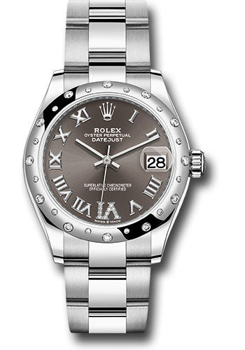 Rolex Steel and White Gold Datejust - 31 MM - Oyster Bracelet - Domed 24 Diamond Bezel - Dark Grey Roman Diamond 6 Dial - 278344RBR dkgdr6o