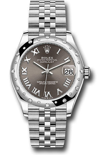 Rolex Steel and White Gold Datejust - 31 MM - Jubilee Bracelet - Domed 24 Diamond Bezel - Dark Grey Roman Dial - 278344RBR dkgrj