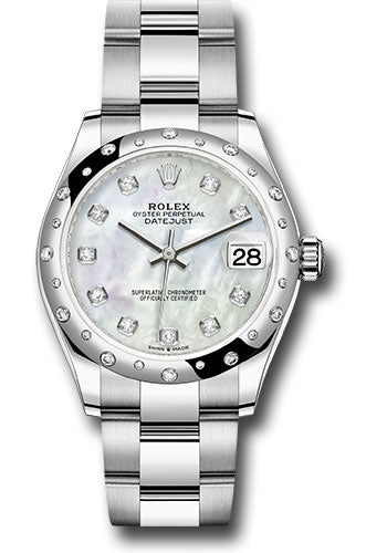 Rolex Steel and White Gold Datejust - 31 MM - Oyster Bracelet - Domed 24 Diamond Bezel - White Mother-Of-Pearl Diamond Dial - 278344RBR mdo