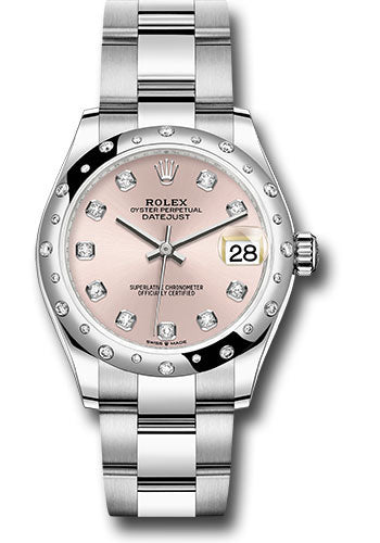 Rolex Steel and White Gold Datejust - 31 MM - Oyster Bracelet - Domed 24 Diamond Bezel - Pink Diamond Dial - 278344RBR pdo