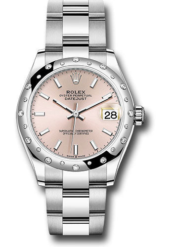 Rolex Steel and White Gold Datejust - 31 MM - Oyster Bracelet - Domed 24 Diamond Bezel - Pink Index Dial - 278344RBR pio