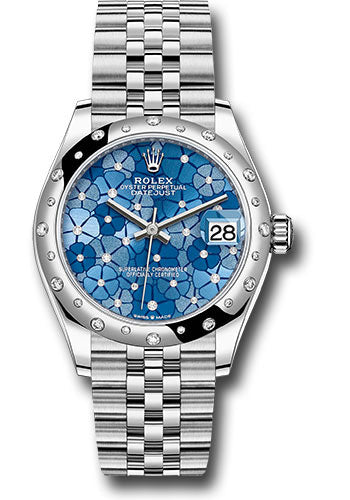 Rolex Steel and White Gold Datejust - 31 MM - Jubilee Bracelet - Domed 24 Diamond Bezel - Azzurro Blue Floral Motif Diamond Dial - 278344rbr azflomdj