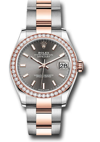 Rolex Steel and Everose Gold Datejust - 31 MM - Oyster Bracelet - 46 Diamond Bezel - Dark Rhodium Index Dial - 278381RBR dkrhio