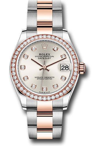 Rolex Steel and Everose Gold Datejust - 31 MM - Oyster Bracelet - 46 Diamond Bezel - Silver Diamond Dial - 278381RBR sdo