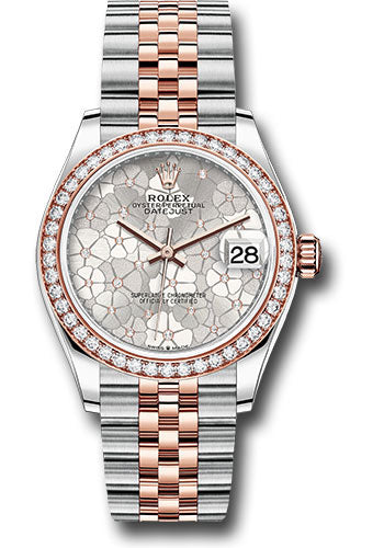 Rolex Steel and Everose Gold Datejust - 31 MM - Jubilee Bracelet - 46 Diamond Bezel - Silver Floral Motif Diamond Dial - 278381rbr sflomdj