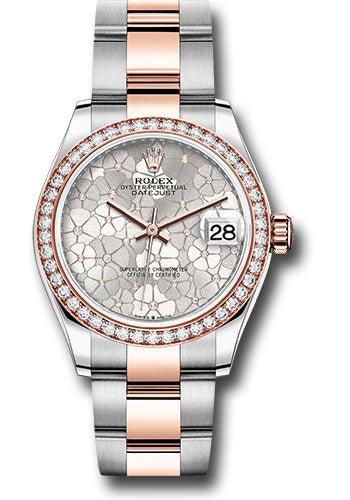 Rolex Steel and Everose Gold Datejust - 31 MM - Oyster Bracelet - 46 Diamond Bezel - Silver Floral Motif Diamond Dial - 278381rbr sflomdo