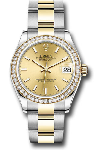 Rolex Steel and Yellow Gold Datejust - 31 MM - Oyster Bracelet - Diamond Bezel - Champagne Index Dial - 278383RBR chio