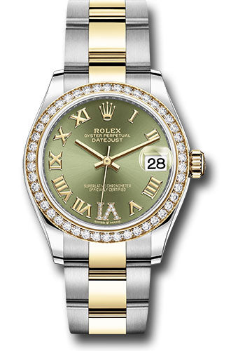 Rolex Steel and Yellow Gold Datejust - 31 MM - Oyster Bracelet - Diamond Bezel - Olive Green Diamond Roman Six Dial - 278383RBR ogdr6o