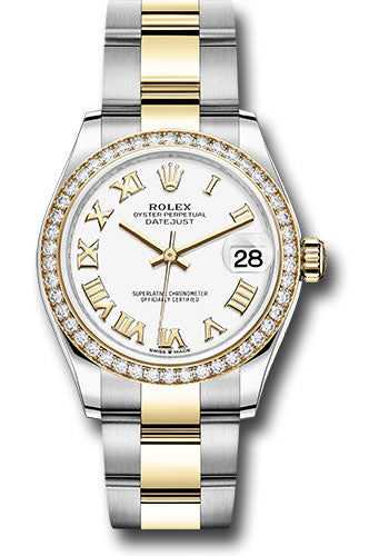 Rolex Steel and Yellow Gold Datejust - 31 MM - Oyster Bracelet - Diamond Bezel - White Roman Dial - 278383RBR wro