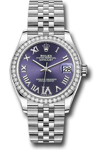 Rolex Steel and White Gold Datejust - 31 MM - Jubilee Bracelet - Diamond Bezel - Aubergine Roman Diamond 6 Dial - 278384RBR aubdr6j