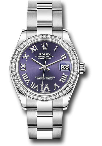 Rolex Steel and White Gold Datejust - 31 MM - Oyster Bracelet - Diamond Bezel - Aubergine Roman Diamond 6 Dial - 278384RBR aubdr6o