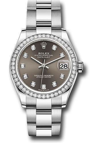 Rolex Steel and White Gold Datejust - 31 MM - Oyster Bracelet - Diamond Bezel - Dark Grey Diamond Dial - 278384RBR dkgdo