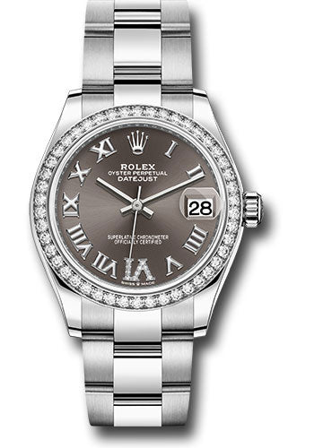 Rolex Steel and White Gold Datejust - 31 MM - Oyster Bracelet - Diamond Bezel - Dark Grey Roman Diamond 6 Dial - 278384RBR dkgdr6o