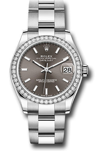 Rolex Steel and White Gold Datejust - 31 MM - Oyster Bracelet - Diamond Bezel - Dark Grey Index Dial - 278384RBR dkgio