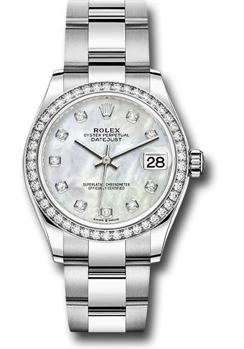 Rolex Steel and White Gold Datejust - 31 MM - Oyster Bracelet - Diamond Bezel - White Mother-Of-Pearl Diamond Dial - 278384RBR mdo