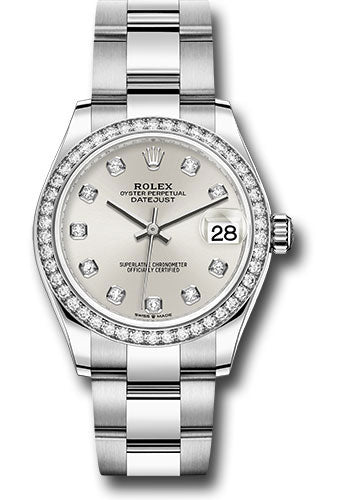 Rolex Steel and White Gold Datejust - 31 MM - Oyster Bracelet - Diamond Bezel - Silver Diamond Dial - 278384RBR sdo