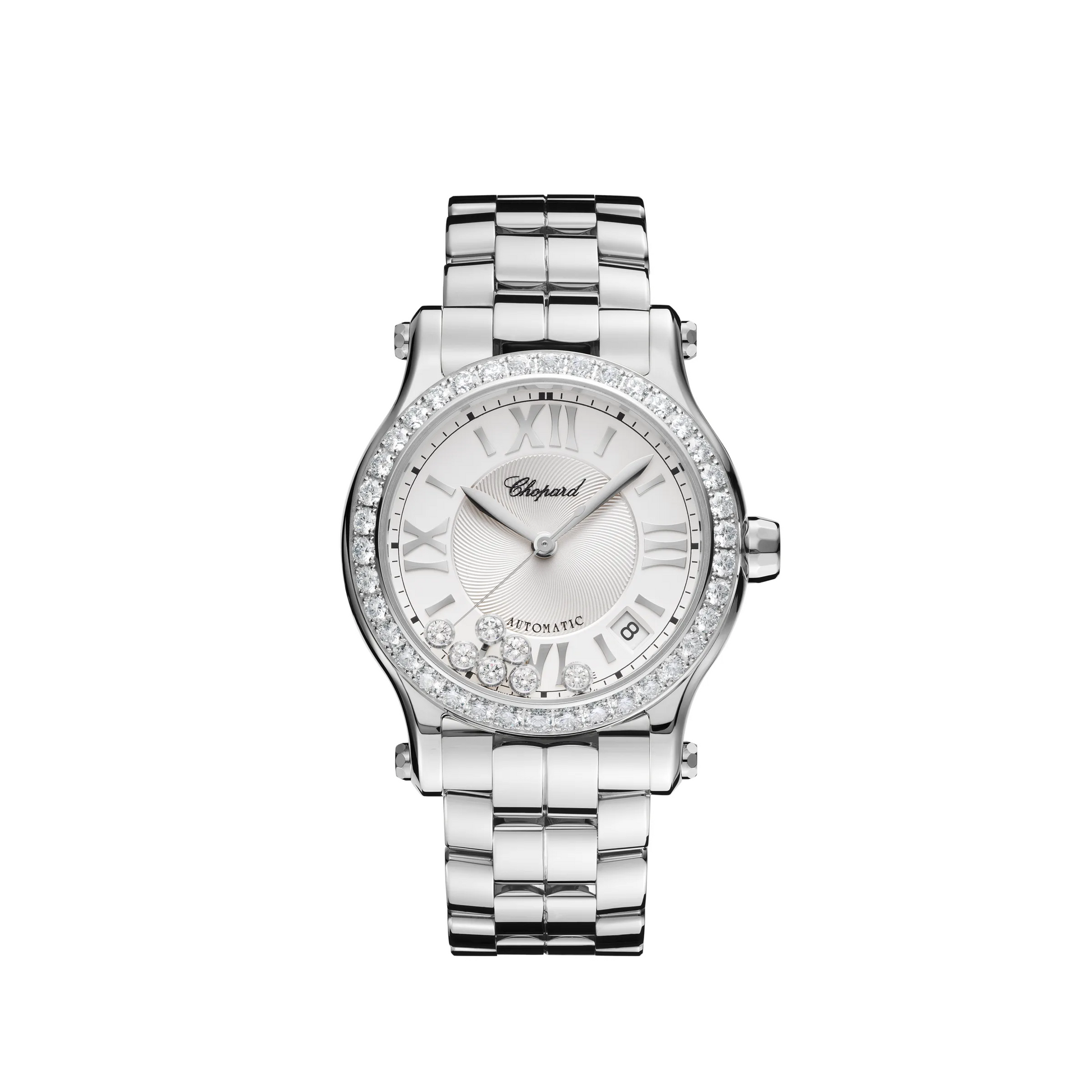 Chopard Happy Sport Stainless Steel 36 MM - Stainless Steel Bracelet - Diamond Bezel - White Diamond Dial - 278559-3004