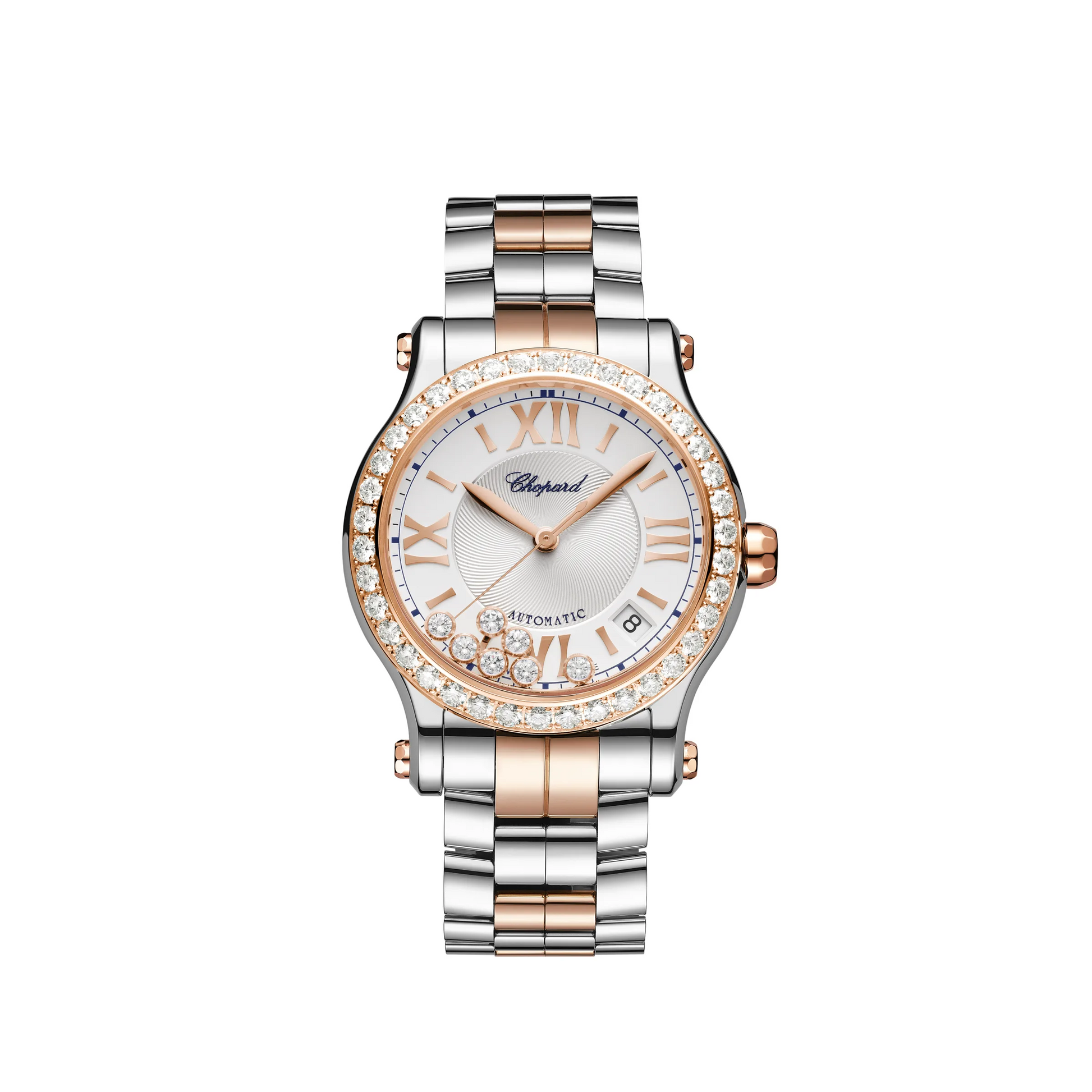 Chopard Happy Sport Stainless Steel and Rose Gold 36 MM - Stainless Steel and Rose Gold Bracelet - Diamond Bezel - White Diamond Dial - 278559-6025